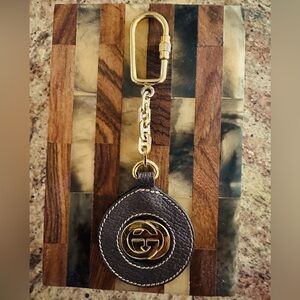Gucci leather and gold color keychain vintage 1980s Never used